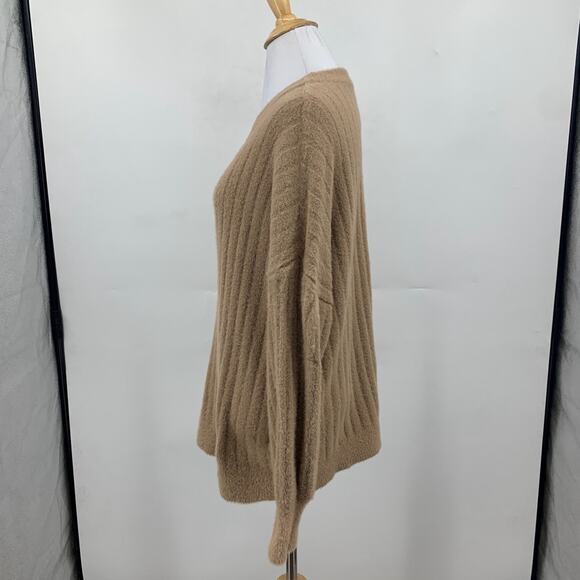 Aerie Sweater Womens S Small Stone Fuzzy Cozy Ribbed Oversized Crewneck Pullover - Picture 4 of 13